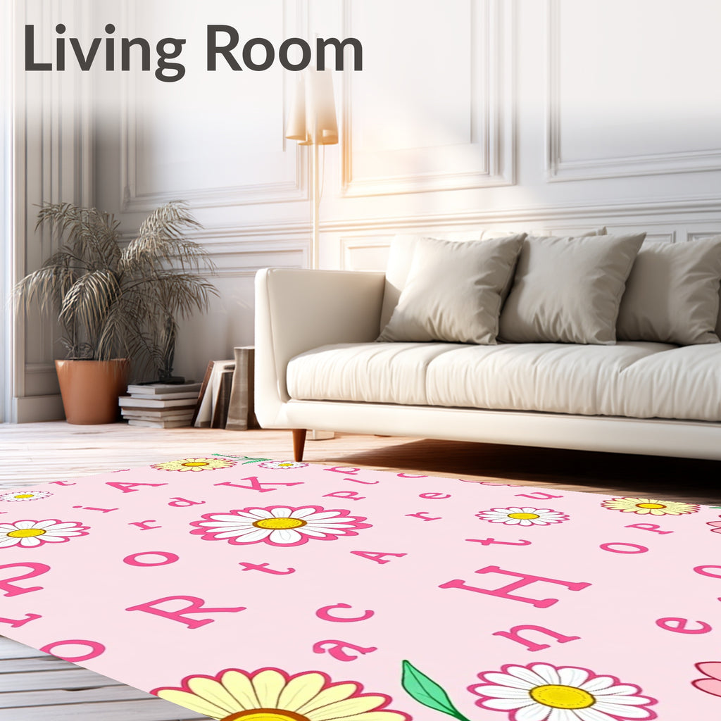 Pink Floral Letters Scattered Rug
