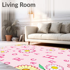 Pink Floral Letters Scattered Rug