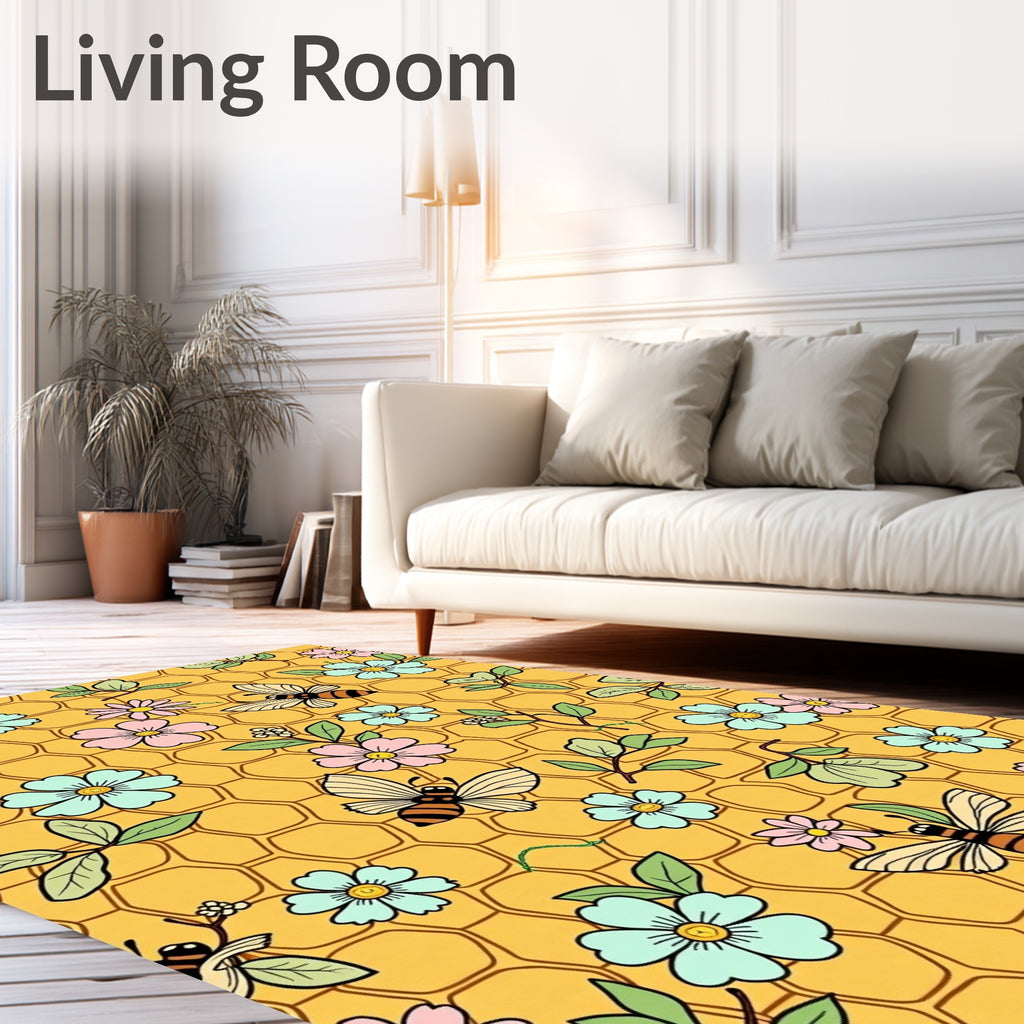 Honeybee Floral Garden Honeycomb Rug