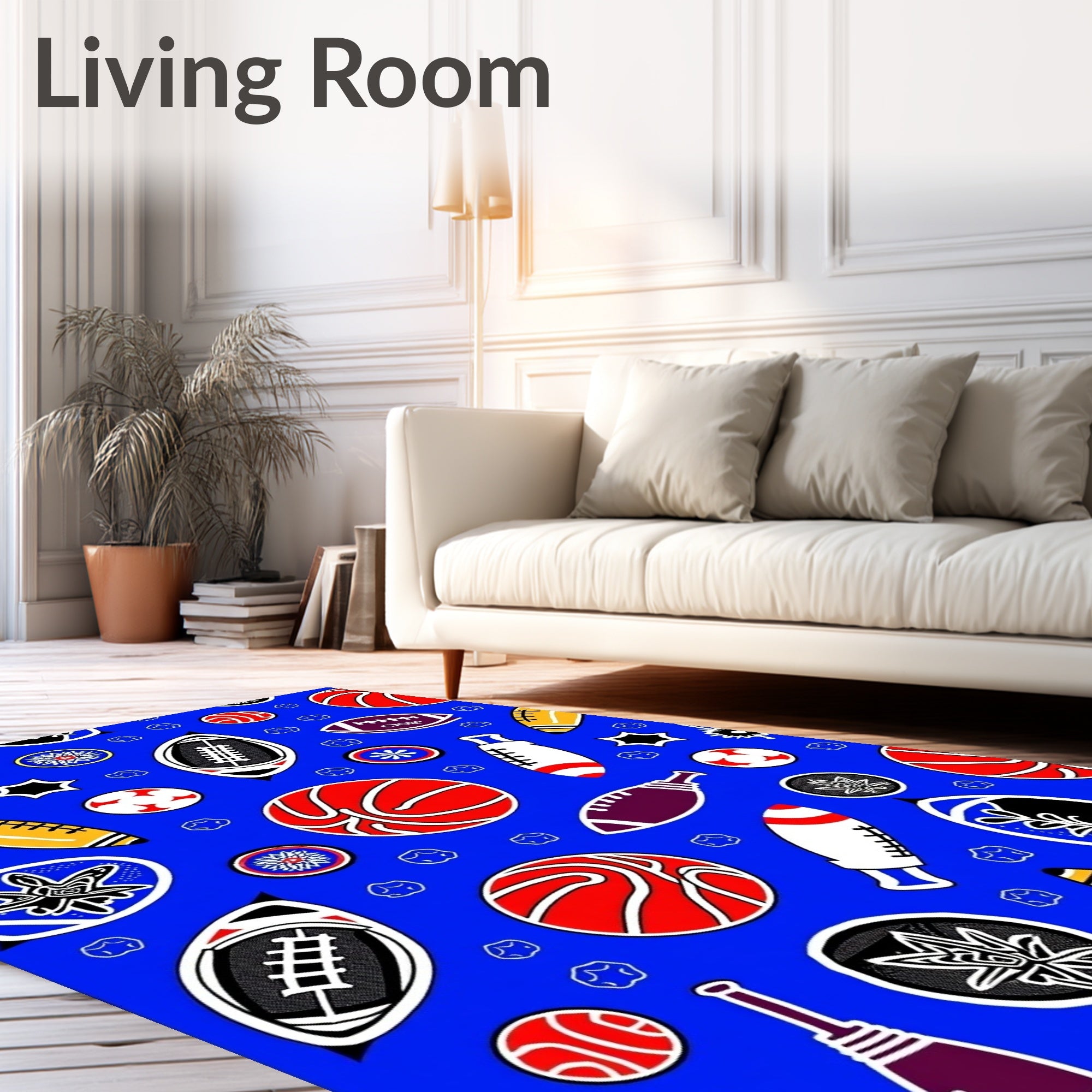 Red White Blue Sports Collage Rug
