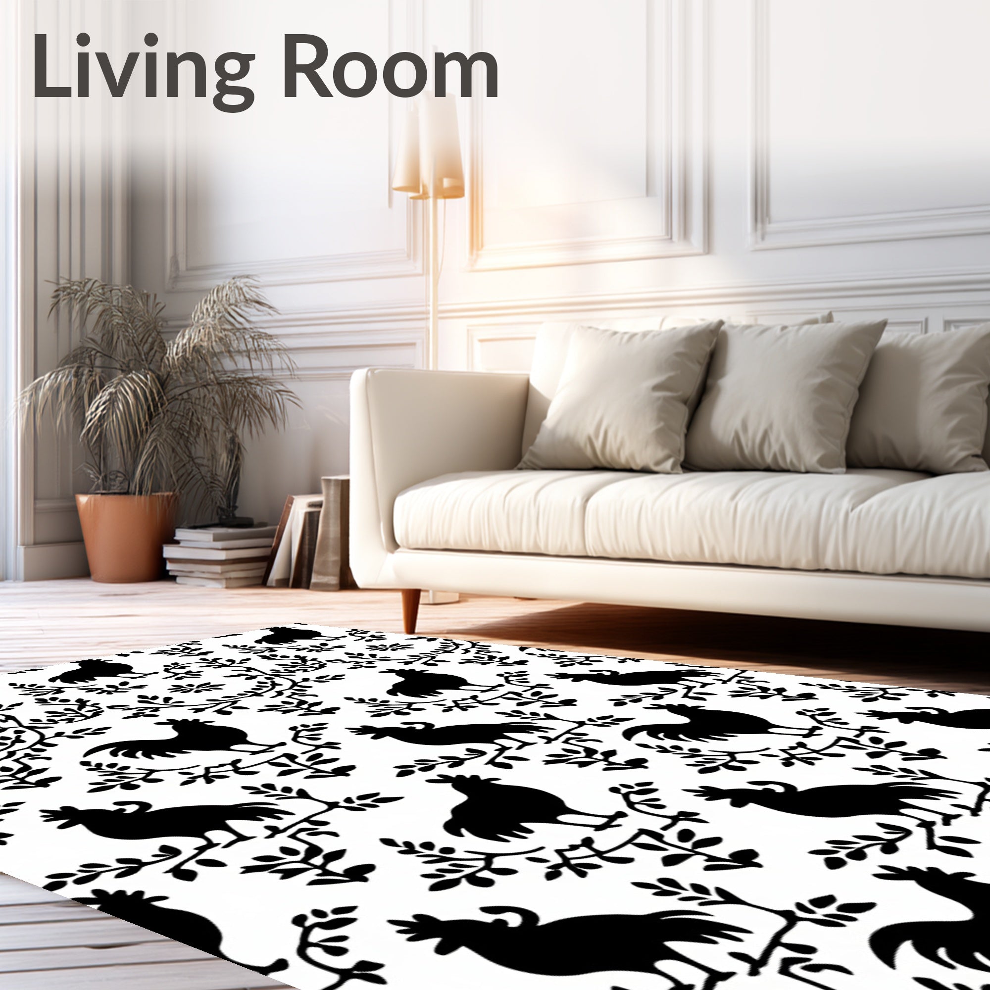 Country Black Rooster Vine Jacquard Rug