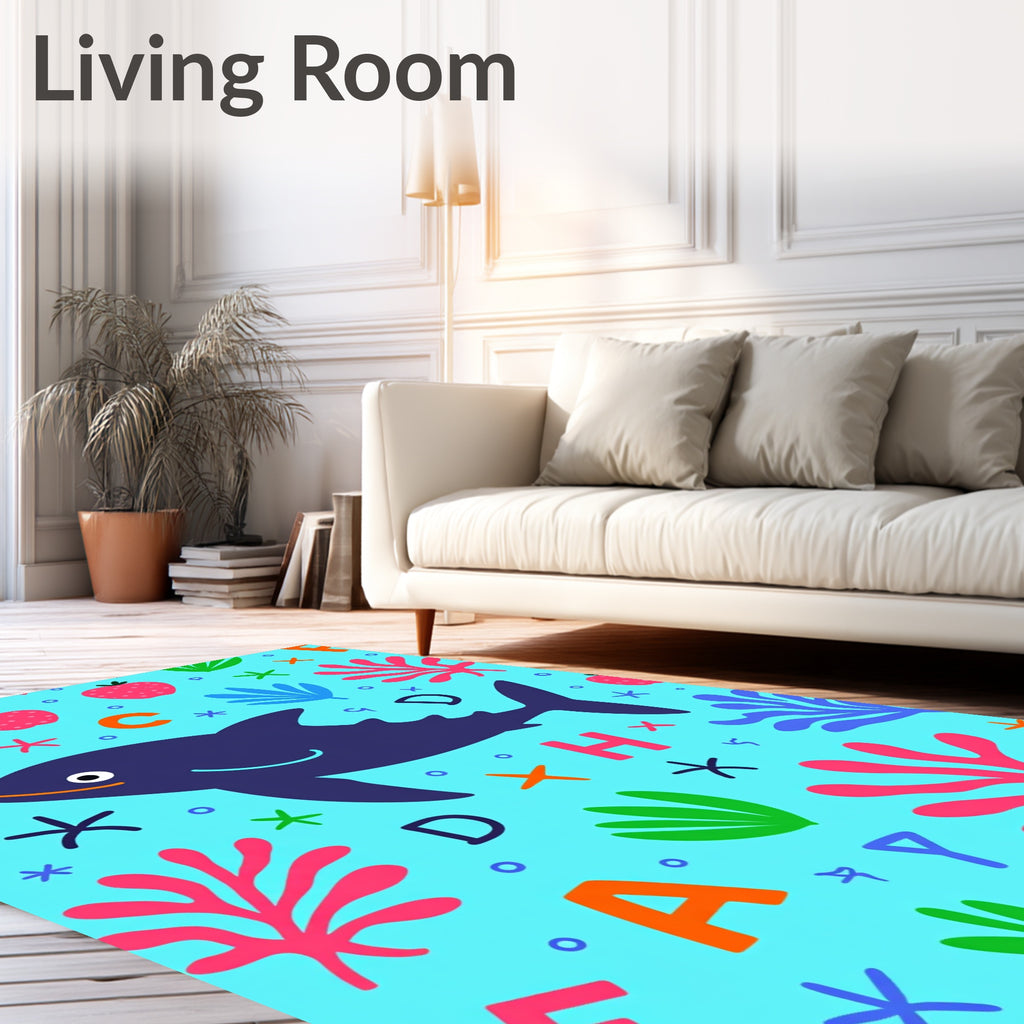 Playful Shark Underwater Alphabet Garden Rug