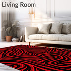 Crimson Black Abstract Swirls Rug