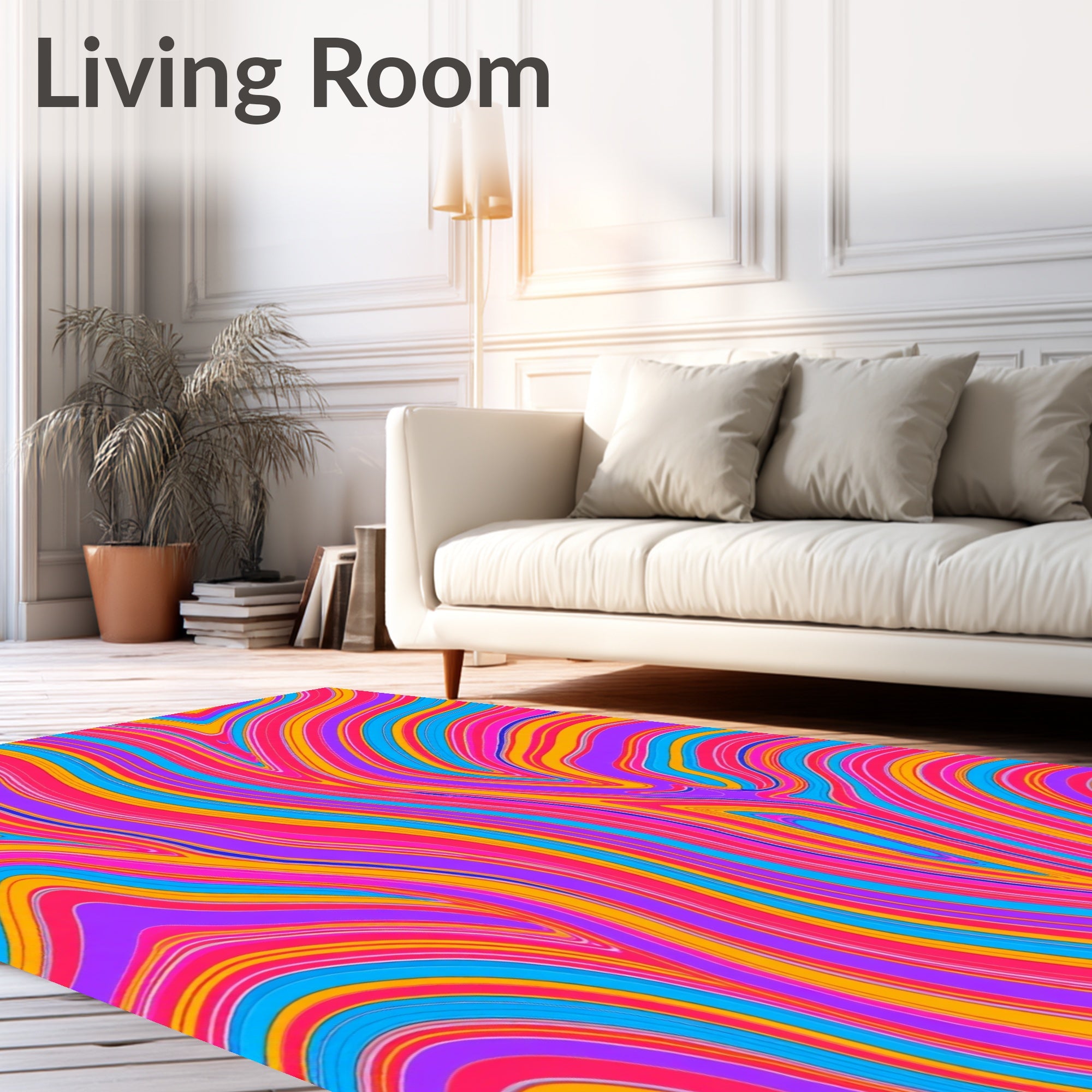 Vibrant Psychedelic Swirl Curving Stripes Rug