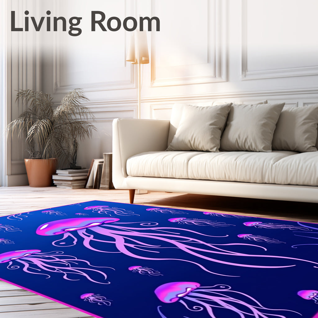 Vibrant Pink Jellyfish Ocean Scene Rug