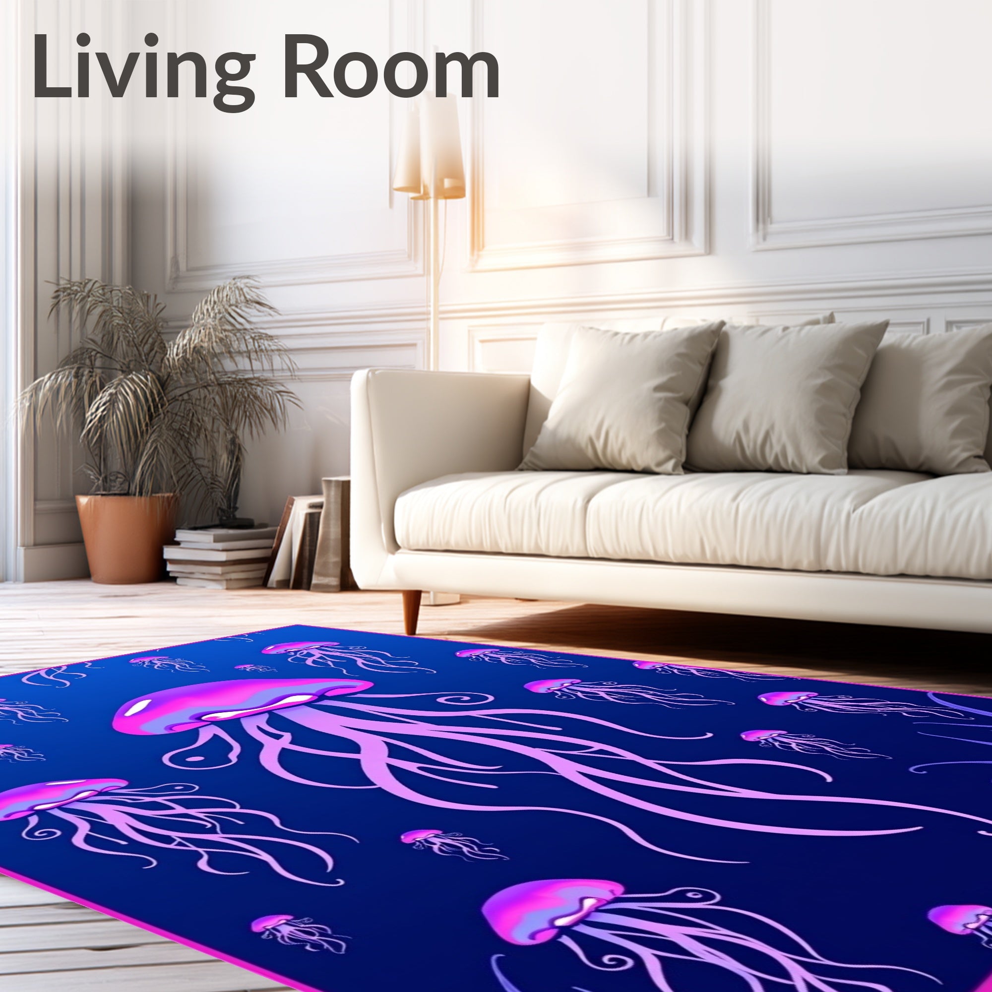Vibrant Pink Jellyfish Ocean Scene Rug