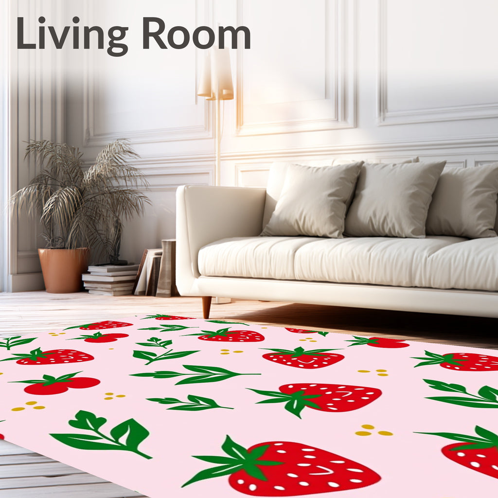 Whimsical Strawberry Branches Pink Rug
