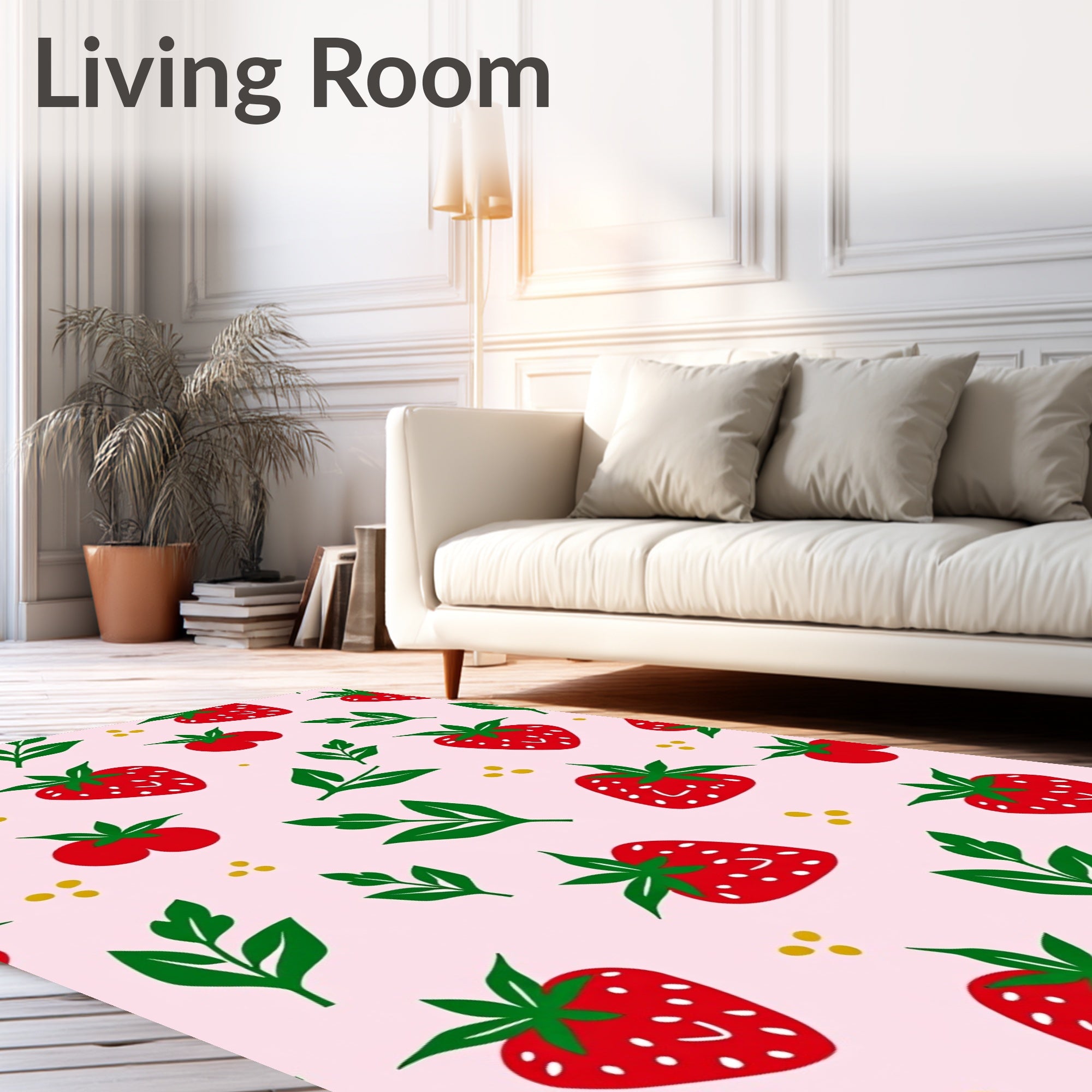 Whimsical Strawberry Branches Pink Rug