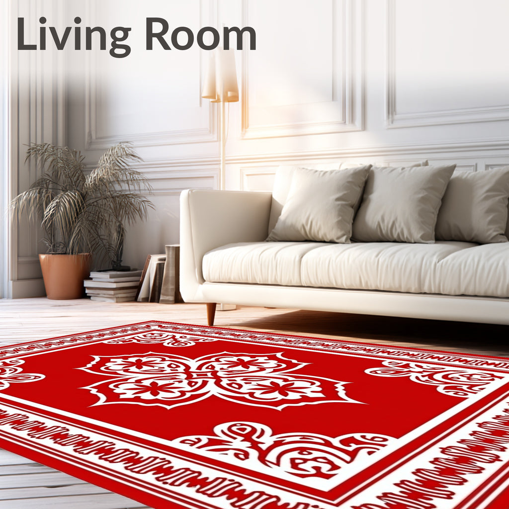 Crimson Red Floral Medallion Border Rug
