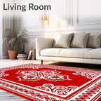 Crimson Red Floral Medallion Border Rug