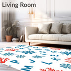 Red Coral Blue Snowflake Alphabet Rug