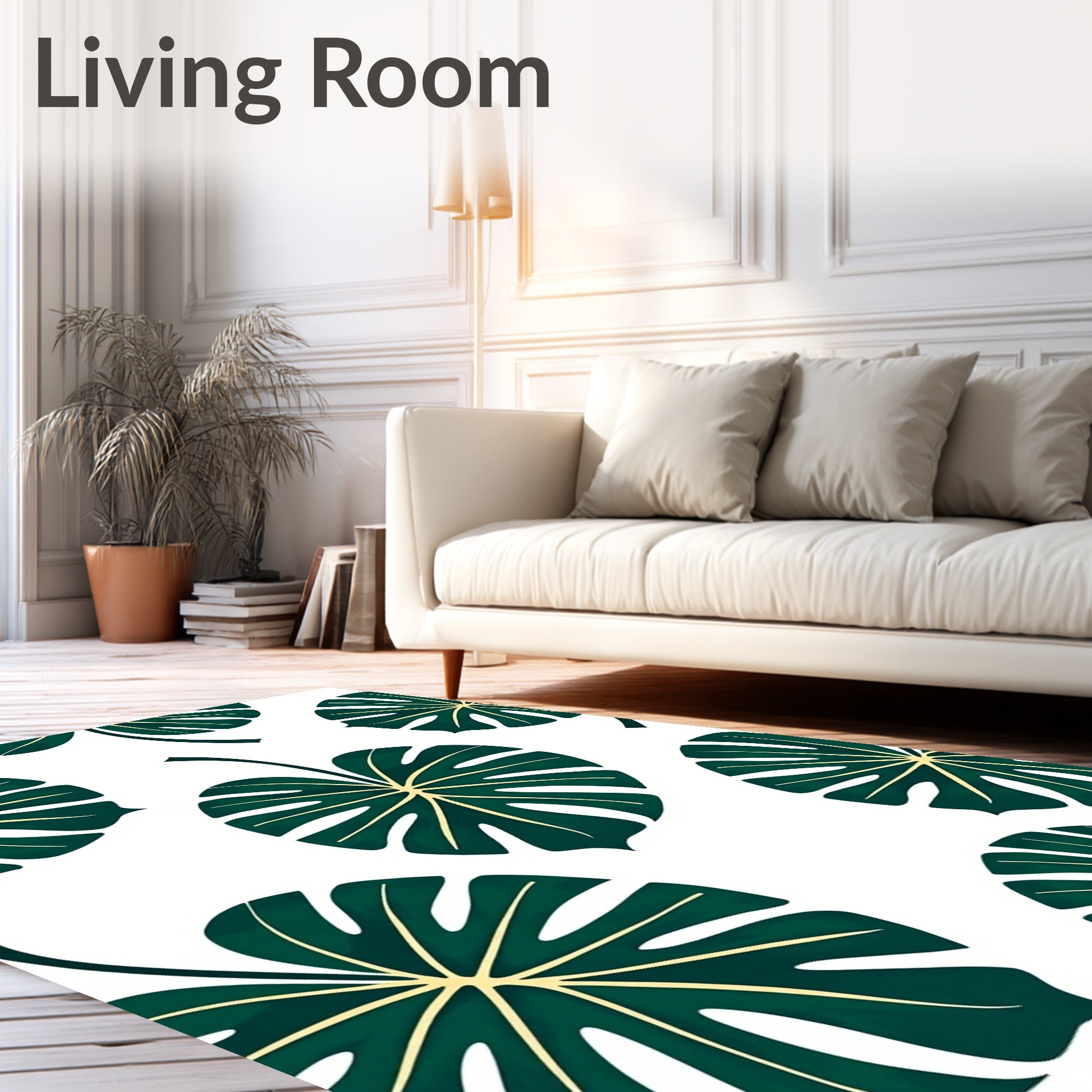Dark Green Tropical Leaves Rug