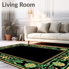 Green Yellow Floral Vine Border Rug