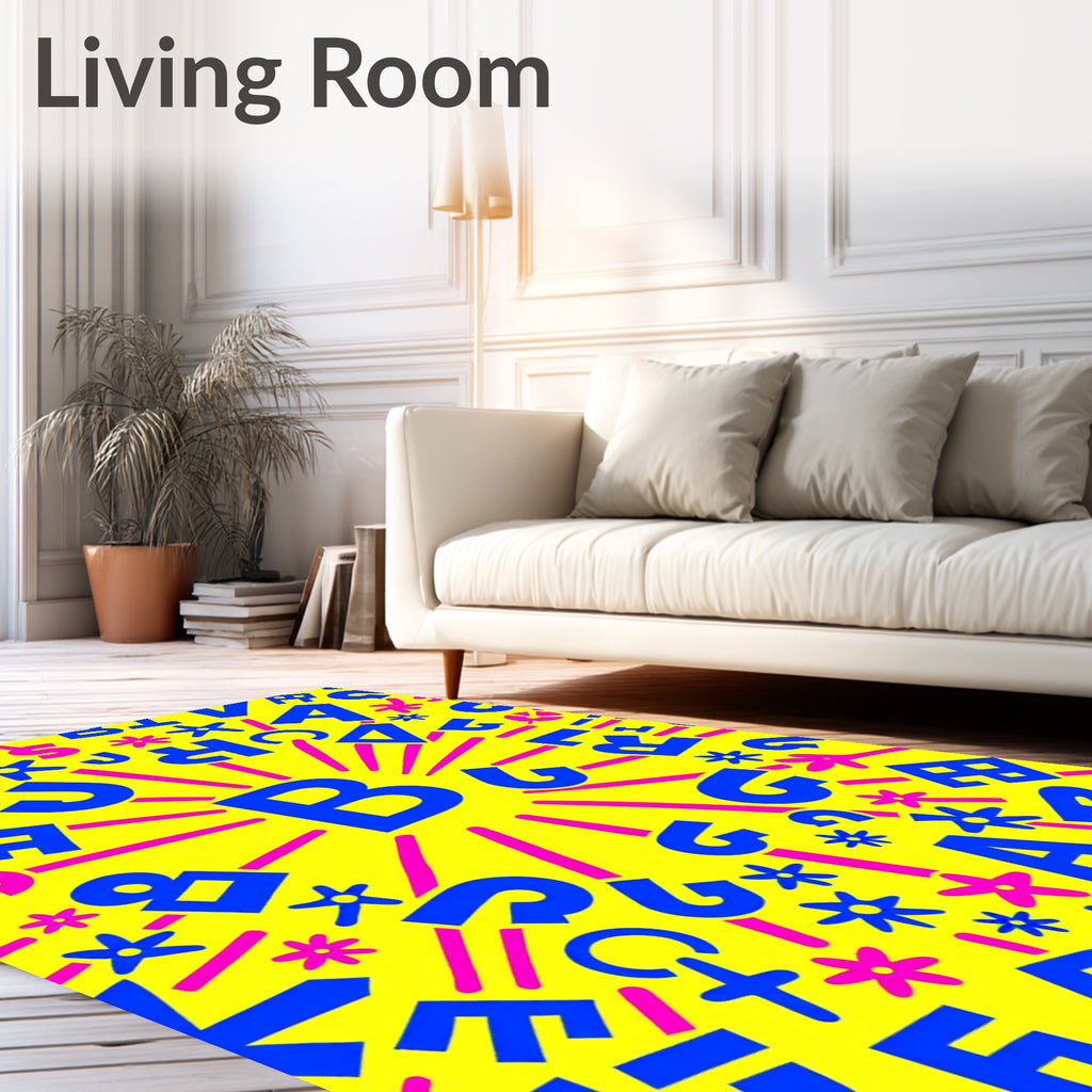 Yellow Blue Pink Alphabet Burst Rug