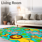 Cute Jungle Animals and Leaves Rug