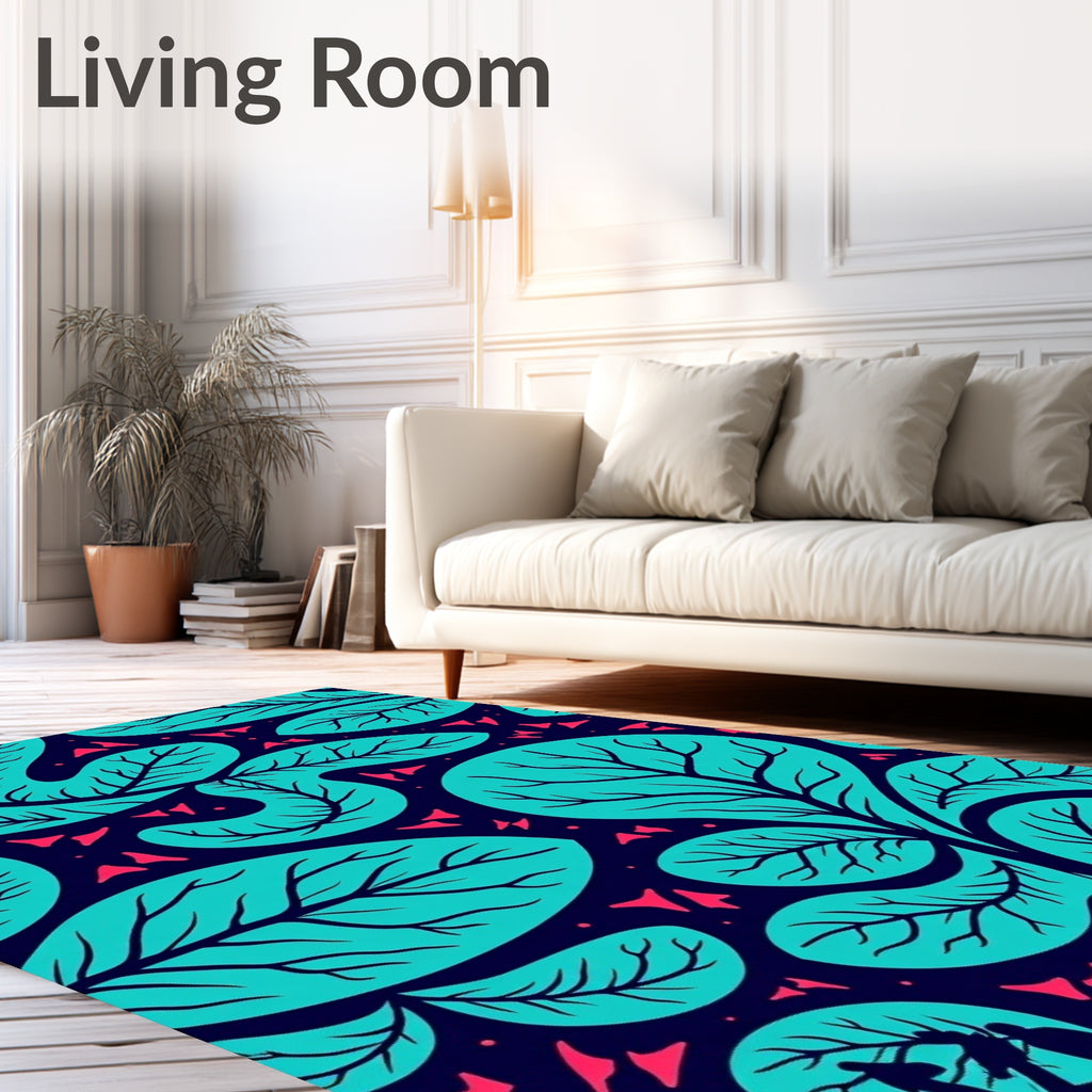 Teal Foliage With Coral Accents Rug