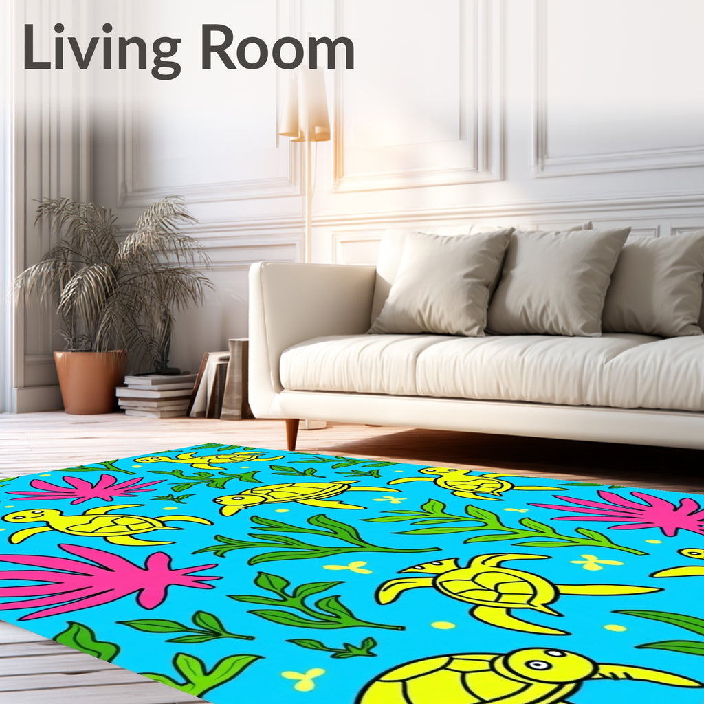 Whimsical Yellow Turtle Ocean Floor Rug