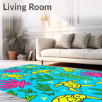 Whimsical Yellow Turtle Ocean Floor Rug