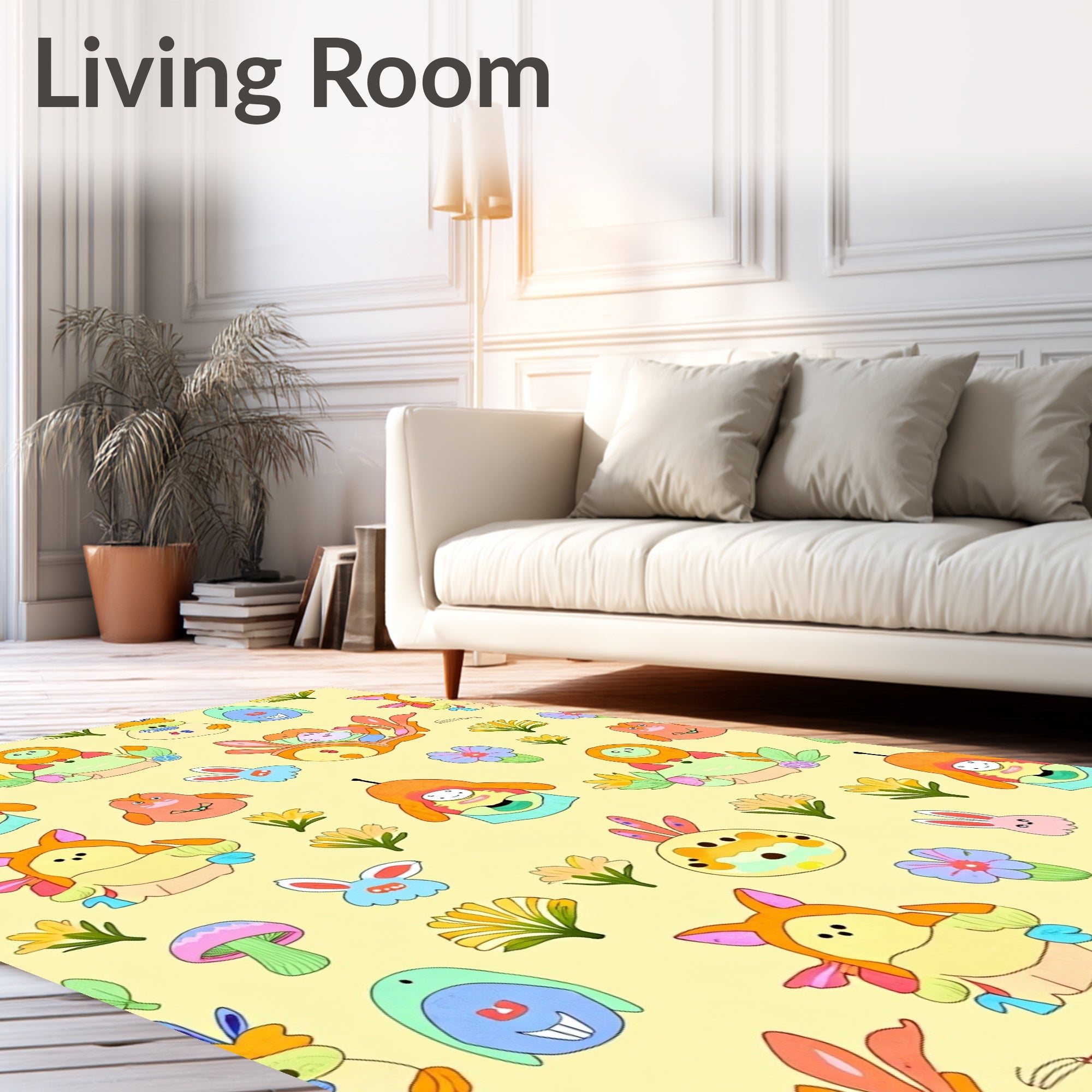 Whimsical Kawaii Characters Colorful Blooms Rug