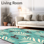 Aqua Cream Leaf Animal Silhouette Rug