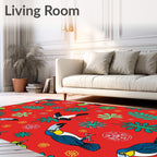 Tropical Toucan Leaf Red Collage Rug