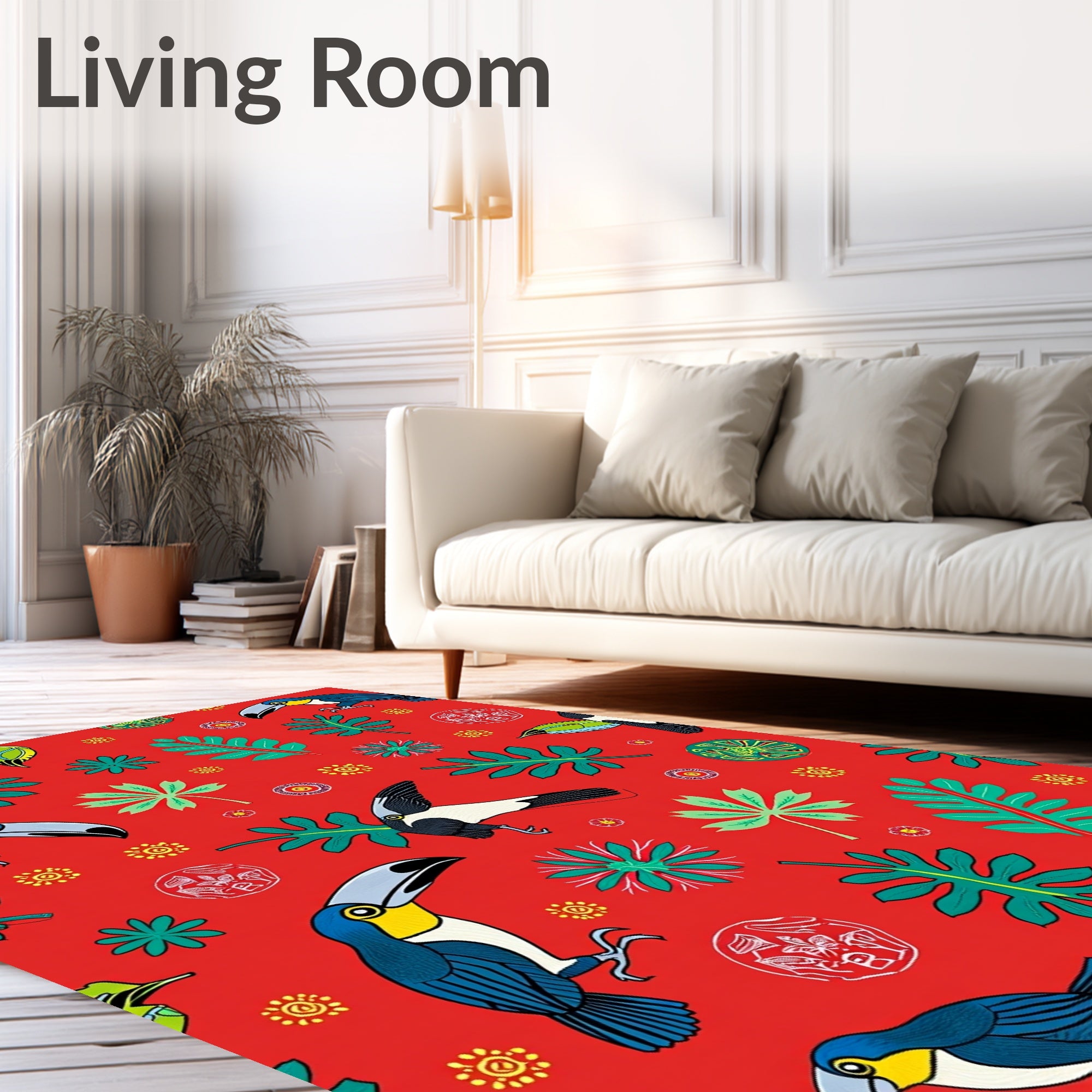 Tropical Toucan Leaf Red Collage Rug