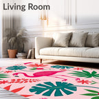 Vibrant Pink Flamingo Tropical Foliage Rug
