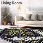 Ornate Starburst Navy Yellow Mandala Rug