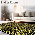 Geometric Golden Medallion Black Rug