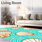 Aqua Orange Shell Waves Rug