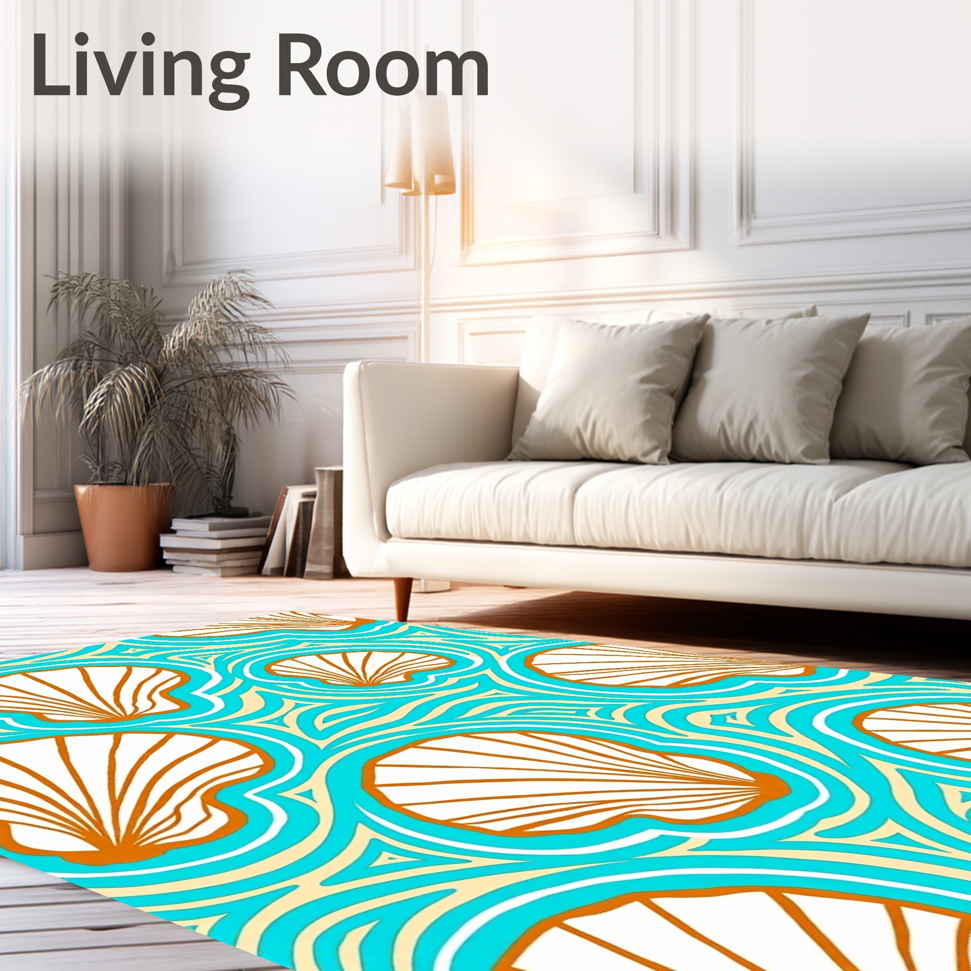 Aqua Orange Shell Waves Rug