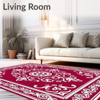 Deep Red White Ornate Ornamental Medallion Rug