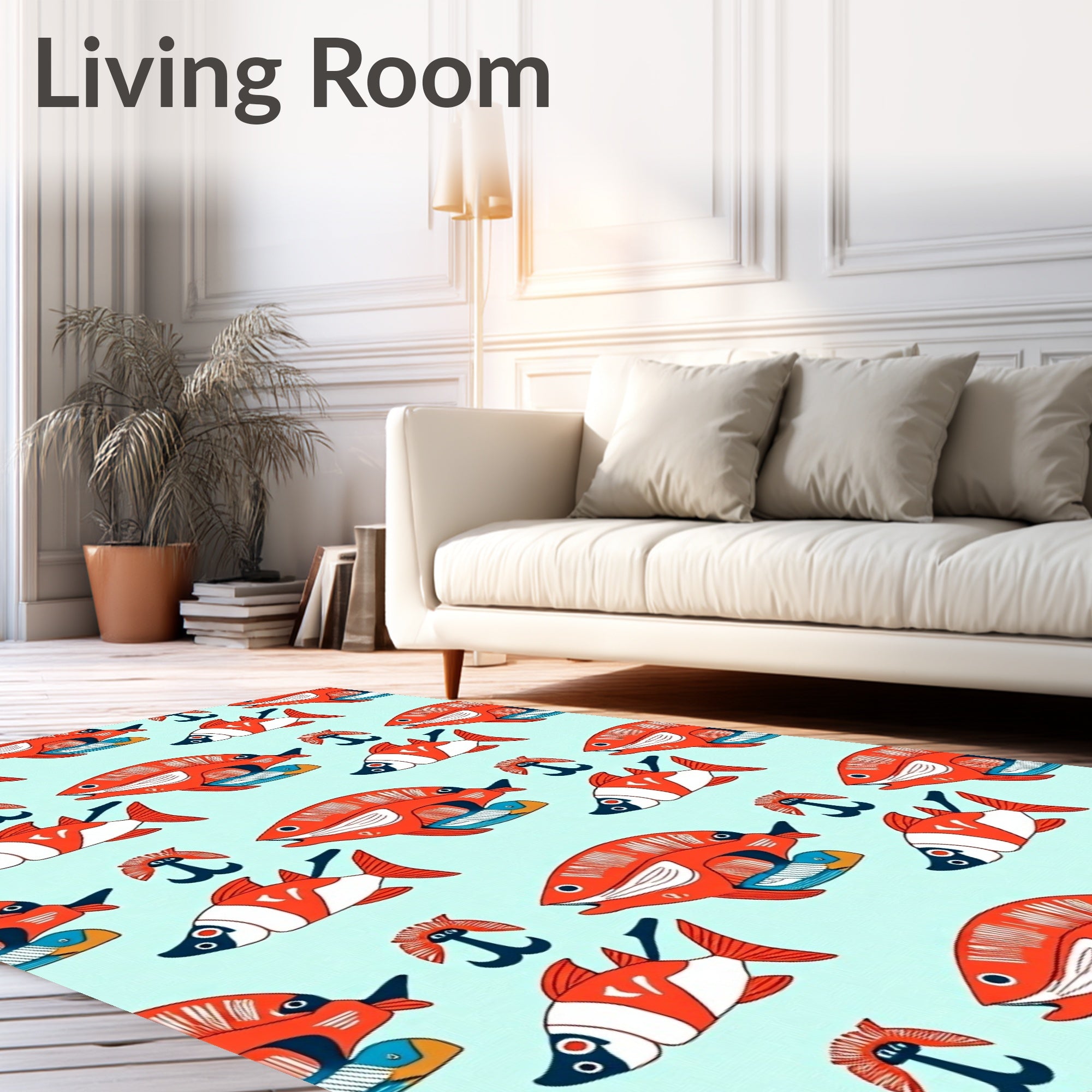Red Coral Fish School Repeat Rug