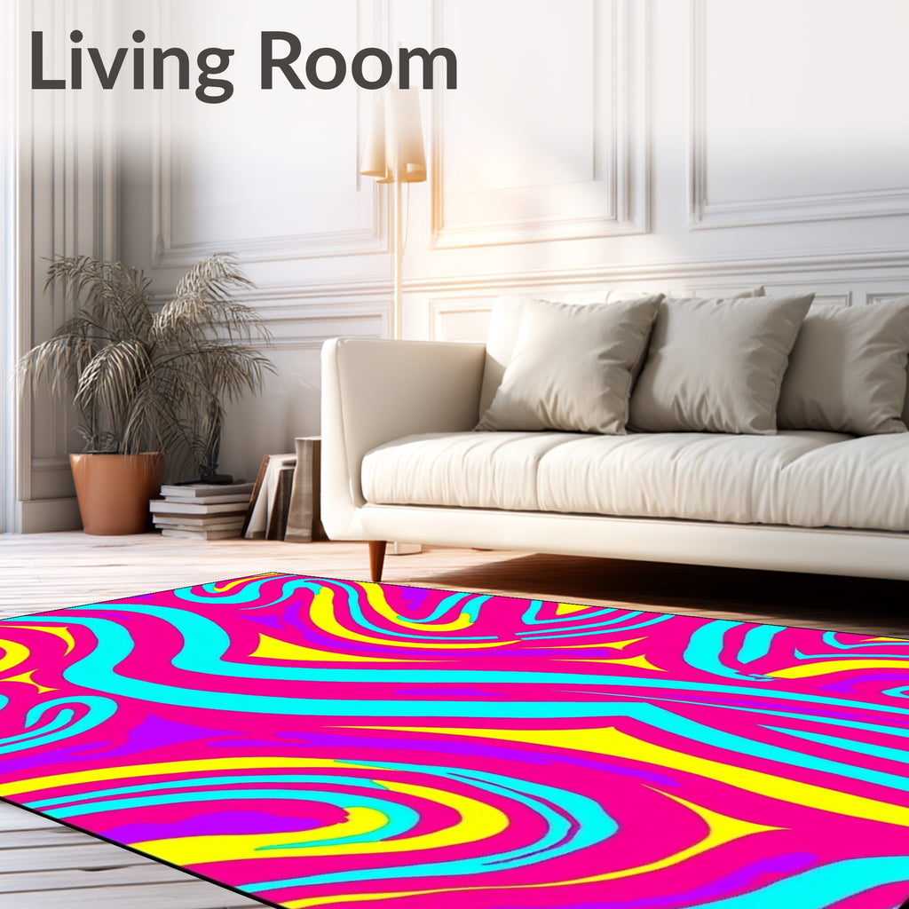 Pink Teal Yellow Swirl Abstract Organic Rug