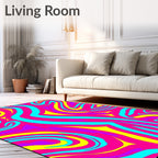 Pink Teal Yellow Swirl Abstract Organic Rug