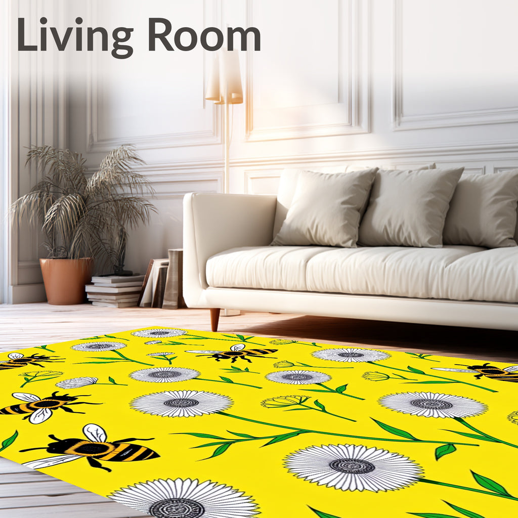 Yellow Bee and Daisy Garden Rug