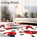 Red Blue Hockey Player Action Rug