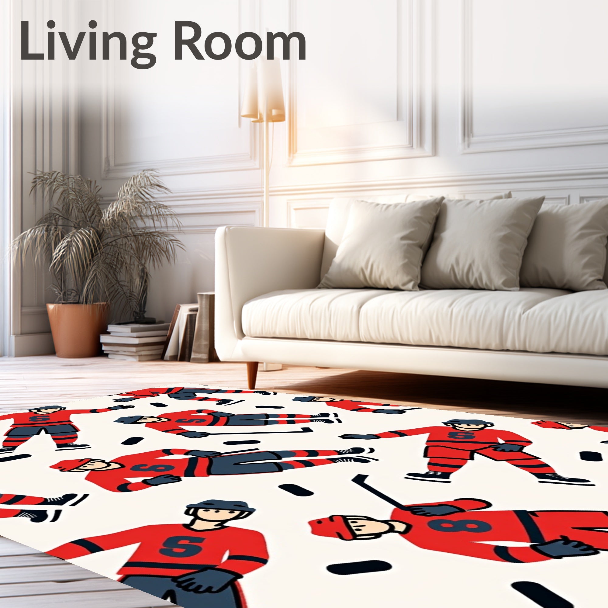 Red Blue Hockey Player Action Rug