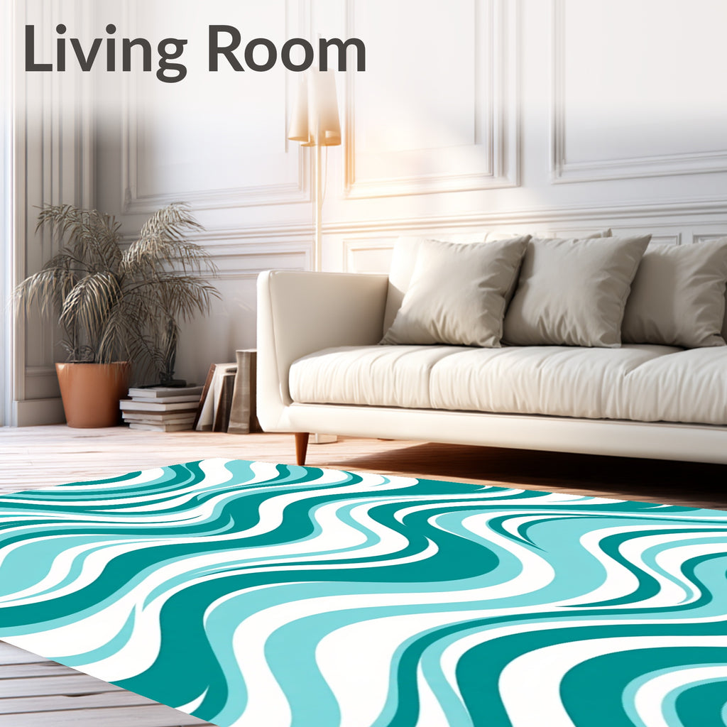 Ocean Blue Abstract Wave Rug