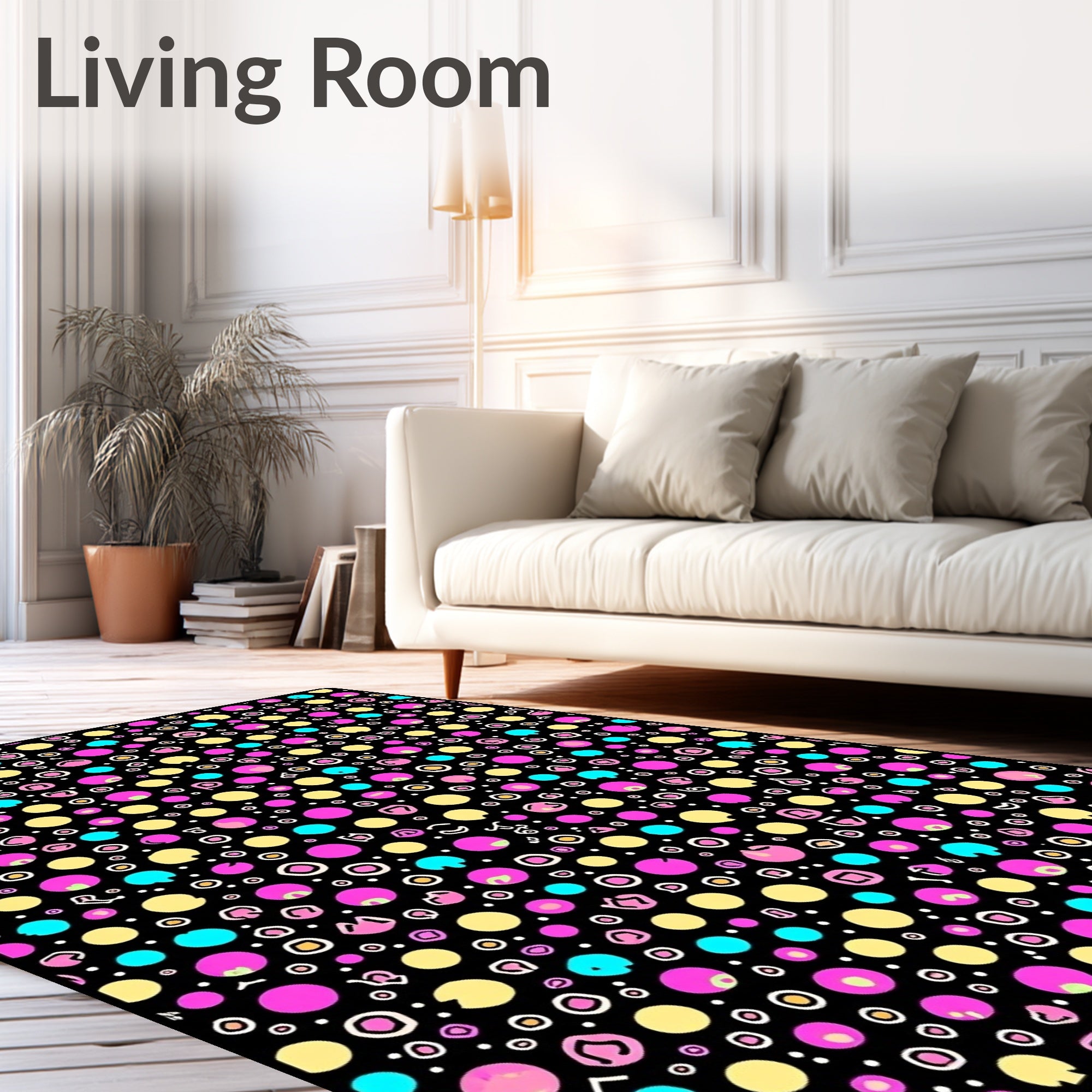 Playful Pink Yellow Teal Polka Dot Rug