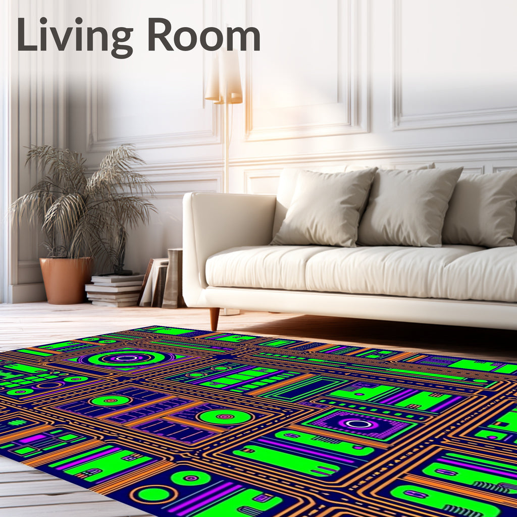 Retro Circuit Board Neon Rug