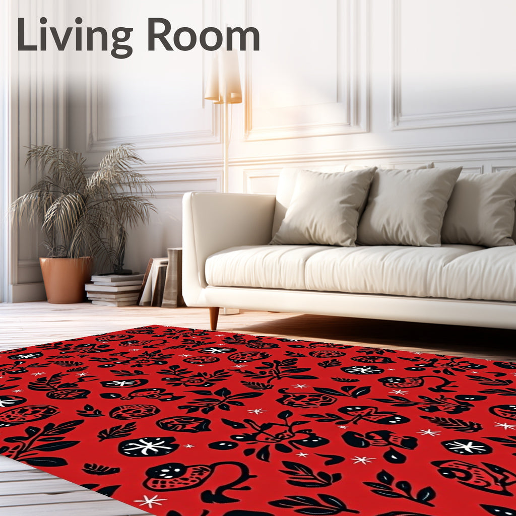 Bold Red Folk Art Floral Rug
