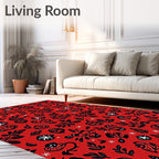 Bold Red Folk Art Floral Rug