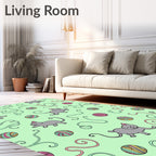 Playful Gray Cats Yarn Balls Mint Backdrop Rug