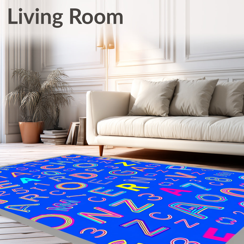 Bright Neon Alphabet Collage Rug