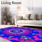 Vibrant pink cyan floral medallion Rug