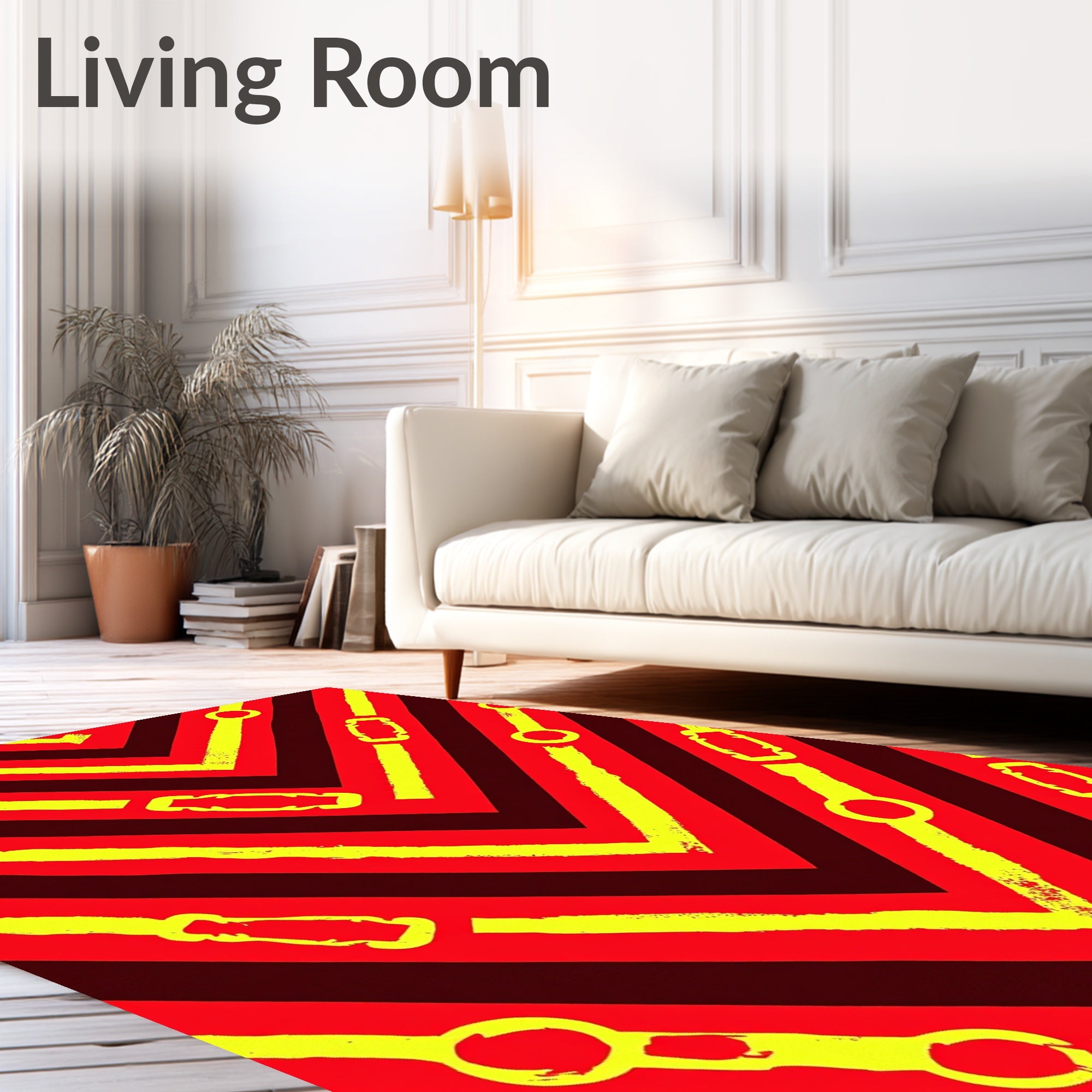 Bold Crimson Yellow Chain Links Rug