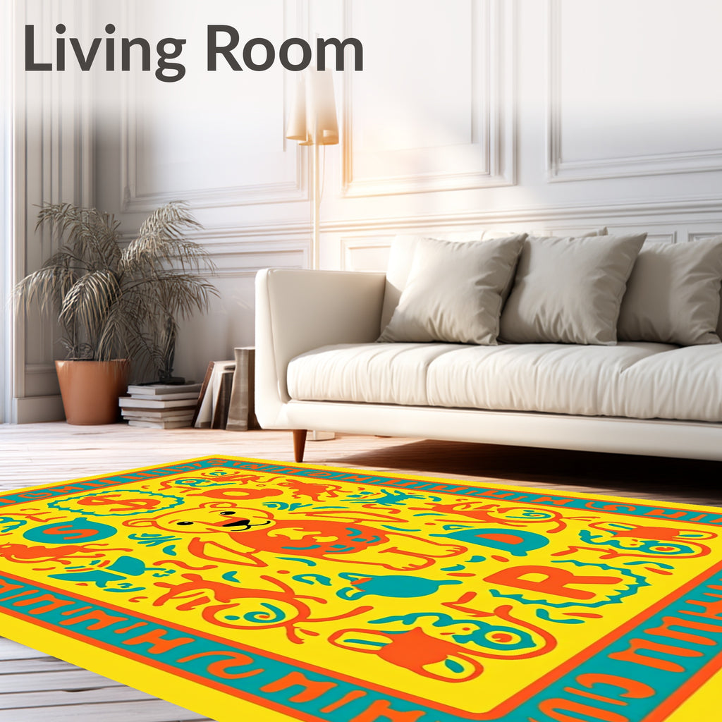 Yellow Orange Blue Comic Animals Rug
