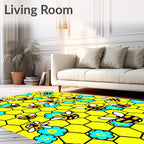 Yellow Honeycomb Bee Floral Rug