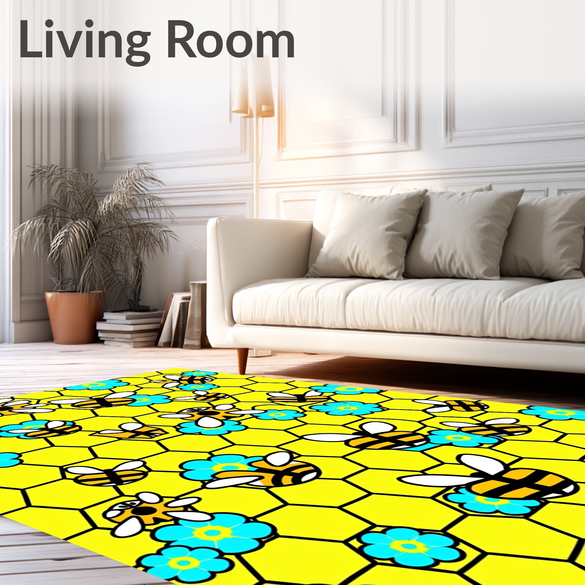 Yellow Honeycomb Bee Floral Rug